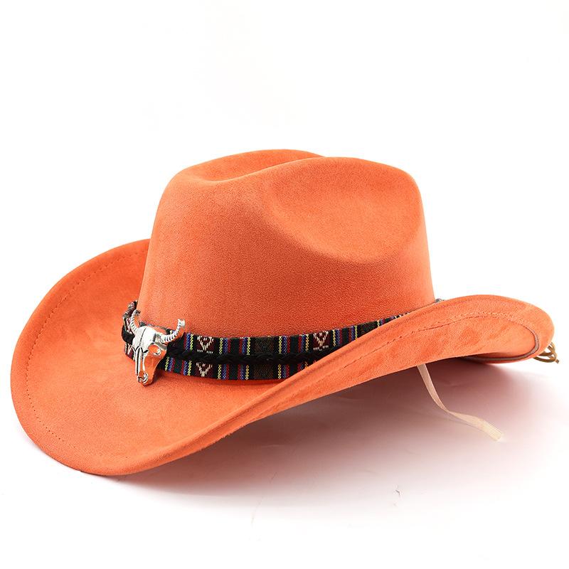 Classic suede brim western cowboy hat for men and women - outdoor travel hat with rolled brim, ethnic style fedora, felt hat