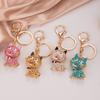 Keychain Pendant 3D Cartoon Cat Design Sparkling Rhinestones Inlaid Key Chain with Lobster Clasp Key Ring Bags Accessories
