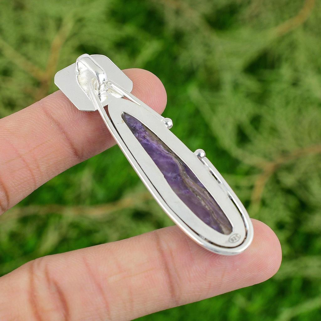 Daughters Day Sale Natural Russian Charoite Sterling Silver Bezel Sister Pendant