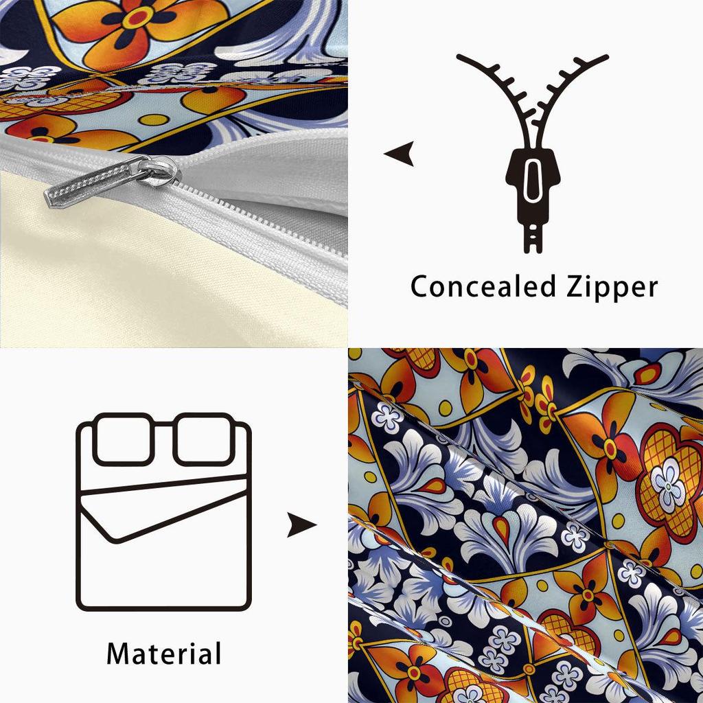 Duvet Cover Set med Keramiskt Kakelmönster - Digitaltryck, 3-delat Sängkläder