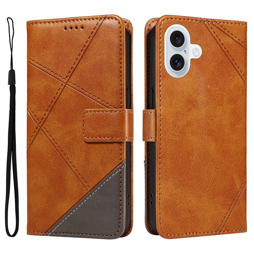 For iPhone 17 Leather Case Geometric Line Design Wallet Phone Cover with Wrist Strap