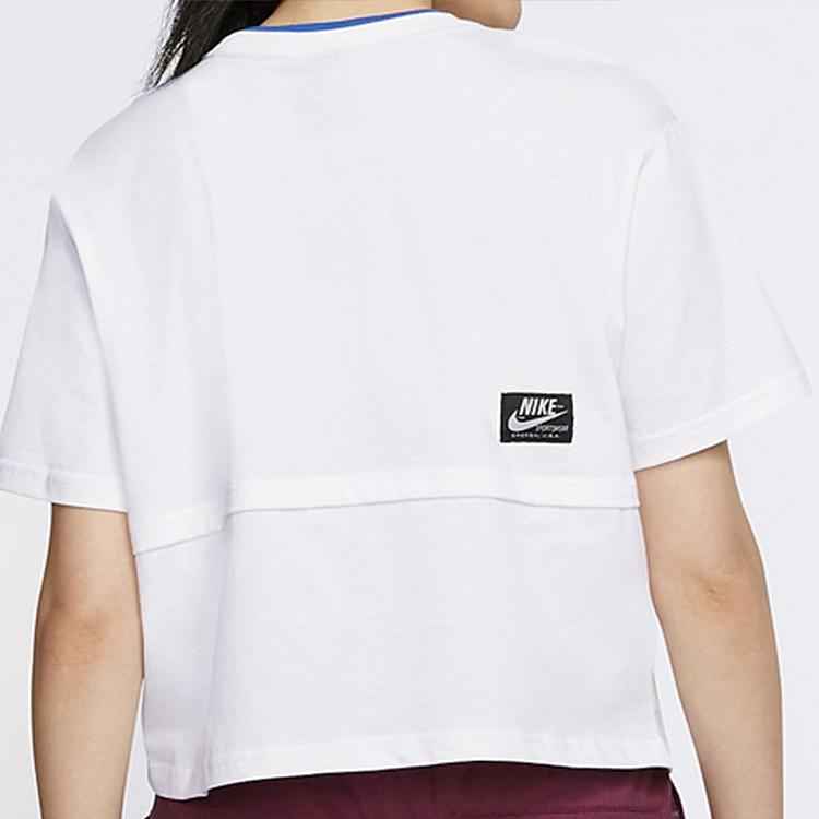Nike Double Logo Patchwork Short Sleeve T-Shirt Women Tops White CJ2041-100