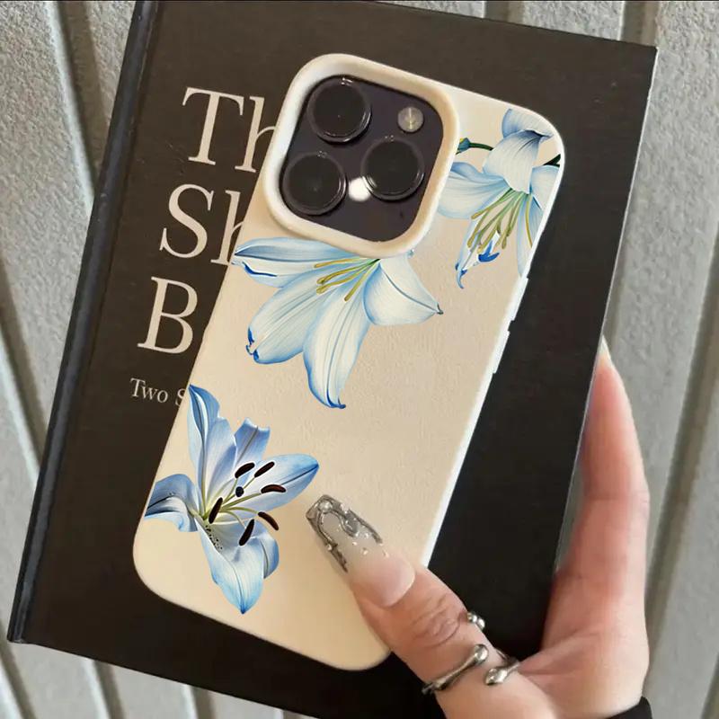 

Blue Lily Flower Lychee Texture Silicone Phone Case For iPhone 17 Pro Max 14 Plus 11 12 13 14 15 16 Pro 17 Air Soft Cover iPhone 15 Pro