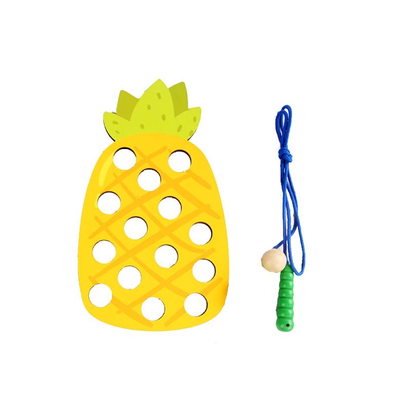 Wooden Lacing Plaything Educational Fruits Threading Activity Puzzles Learning Fine Motor Skill Car Travel Plaything Set For Toddlers Kids