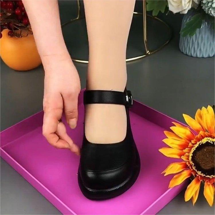 Soft Leather Thicksoled Shallowmouth Single Shoes Women's Spring Black Small Leather Shoes Spring New Women's Shoes Softsoled Shoes