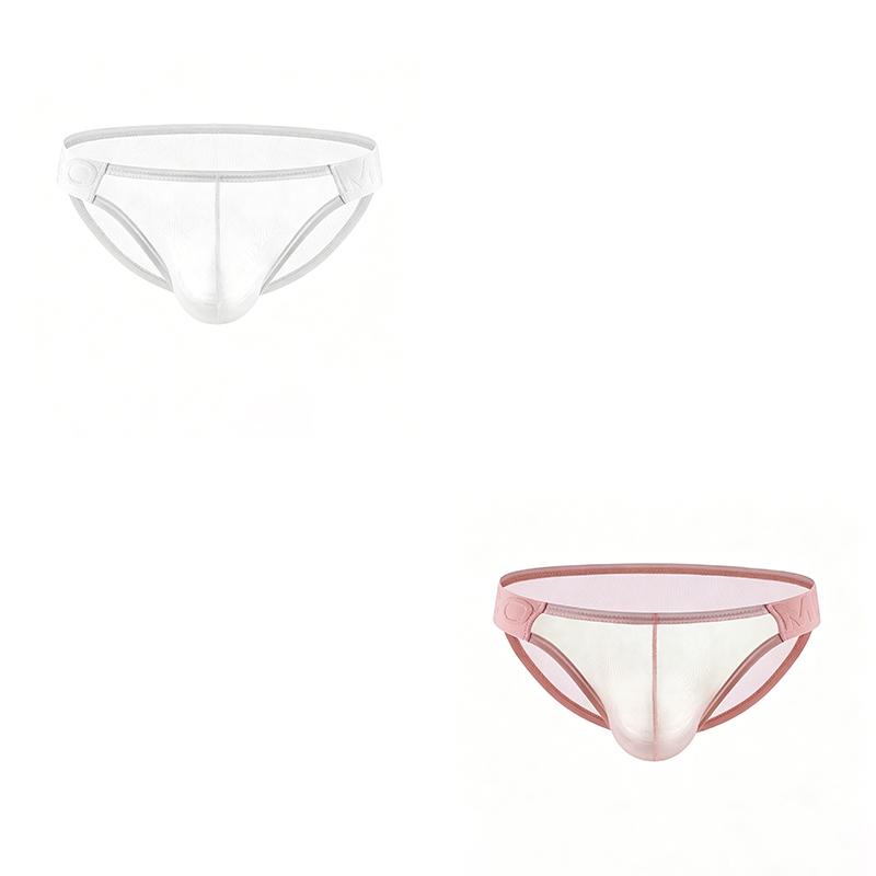 2Pcs/Lot Men's Sexy Low-rise Briefs Ultra-thin See-through Tight Underwear Quick-dry Breathable Solid Color Briefs