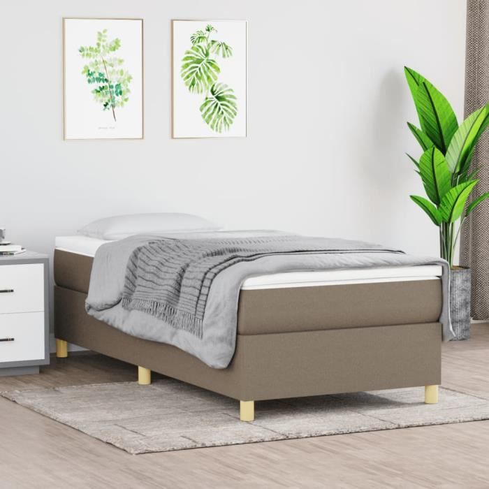 3144502 vidaXL Lit à sommier tapissier avec matelas Taupe 100x200 cm Tissu