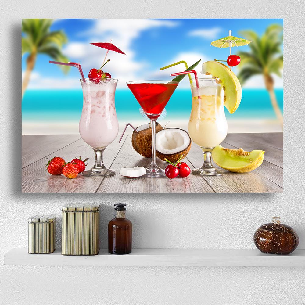 Modern Fresh Fruit Juices and Cocktails Canvas Painting Summer Sea Wall Picture Posters and Prints for Living Room Decor Cuadros