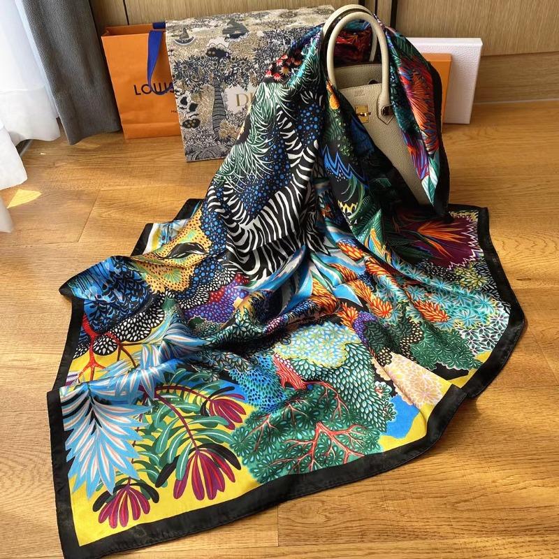 90Cm Secret Garden Scarf Women'S Spring And Summer Thin Imitation Silk Scarf Fashion Decorative Shawl Sunscreen Headscarf