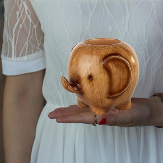 Elephant Pen Holder Resin Desktop Mascot Animal Figurine Storage Cup Makeup Organizer for Office Home School Decor