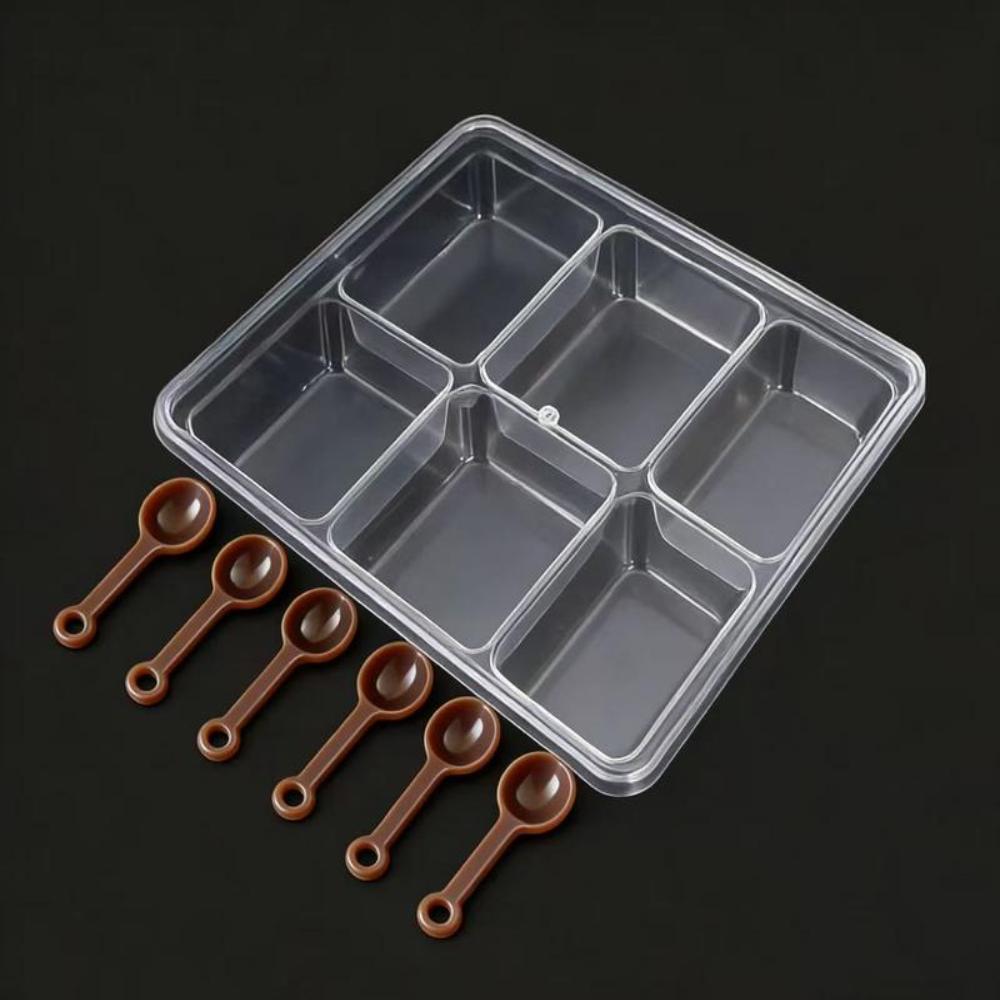 

6-Compartment Ice Powder Box Transparent Fruit Salad Box Seasoning Storage Box for Spices Powders 6 grids