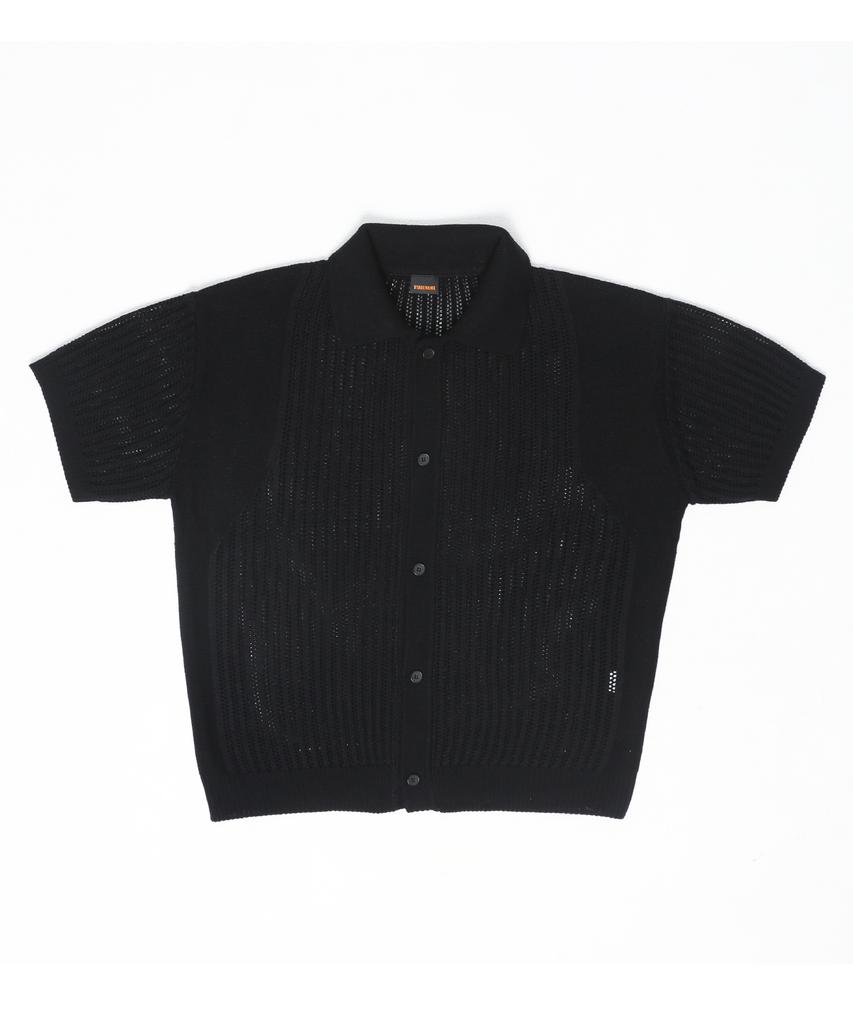 Stage Name Summer Varsity Short Sleeve Knit Shirt Cardigan_Black
