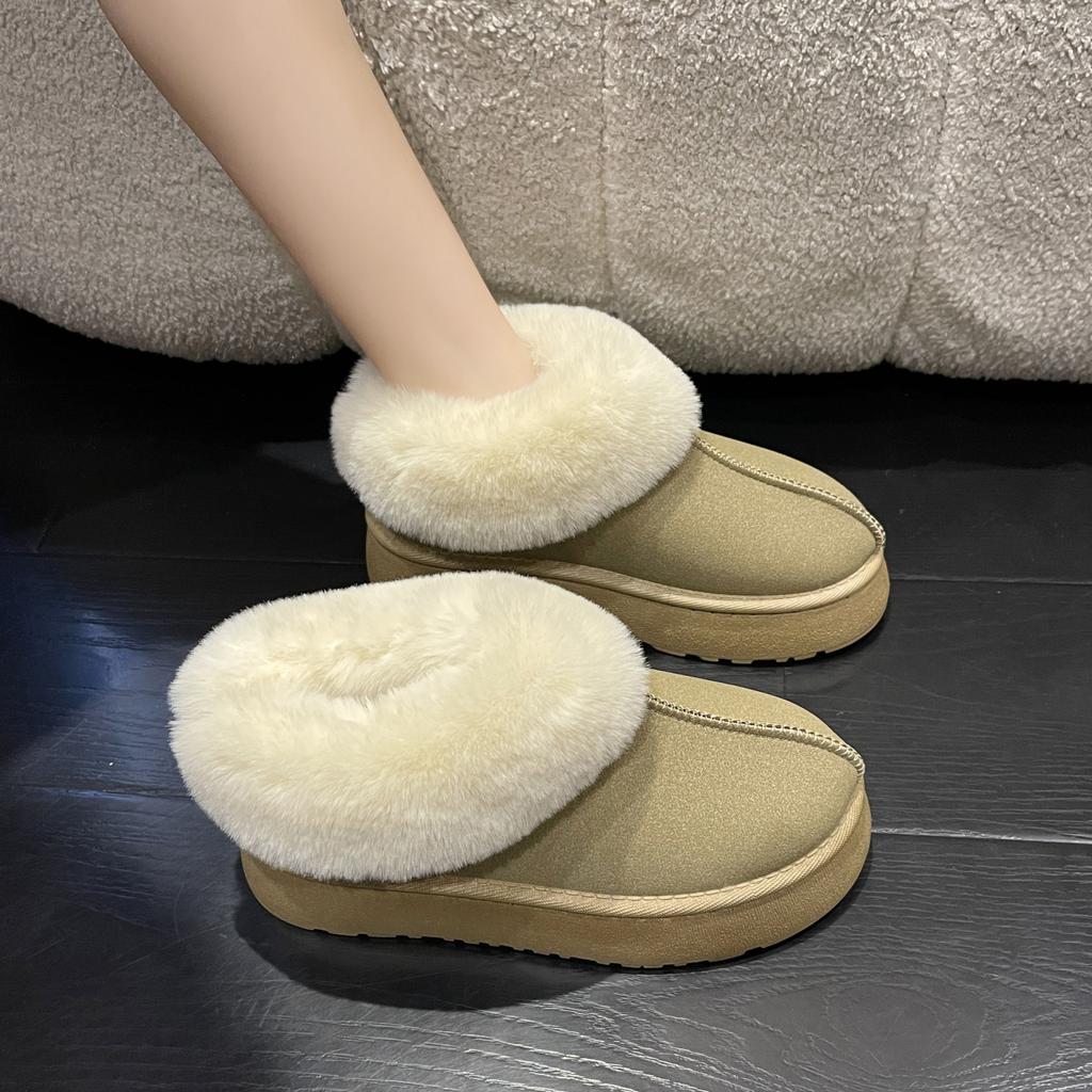 European and American solid color thick-soled warm snow boots for women 2024 winter new casual large-size snow boots cotton shoes for women