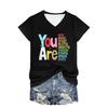 Summer V-neck 3D Letter Printed Top Fashionable Casual Short Sleeved Women's T-shirts