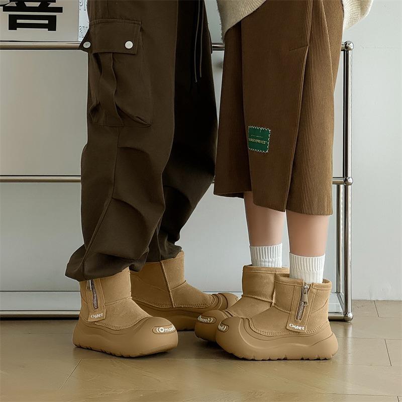 3656 Leather Snow Boots Women's Winter New Fashion Versatile Thickened Big Head Warm Short Boots Cotton Shoes