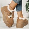 Thick Sole Plush Winter Cotton Shoes Women Fashion Buckle Non Slip Platform Snow Boots Woman Warm Fleece Lining Ankle Boots 42