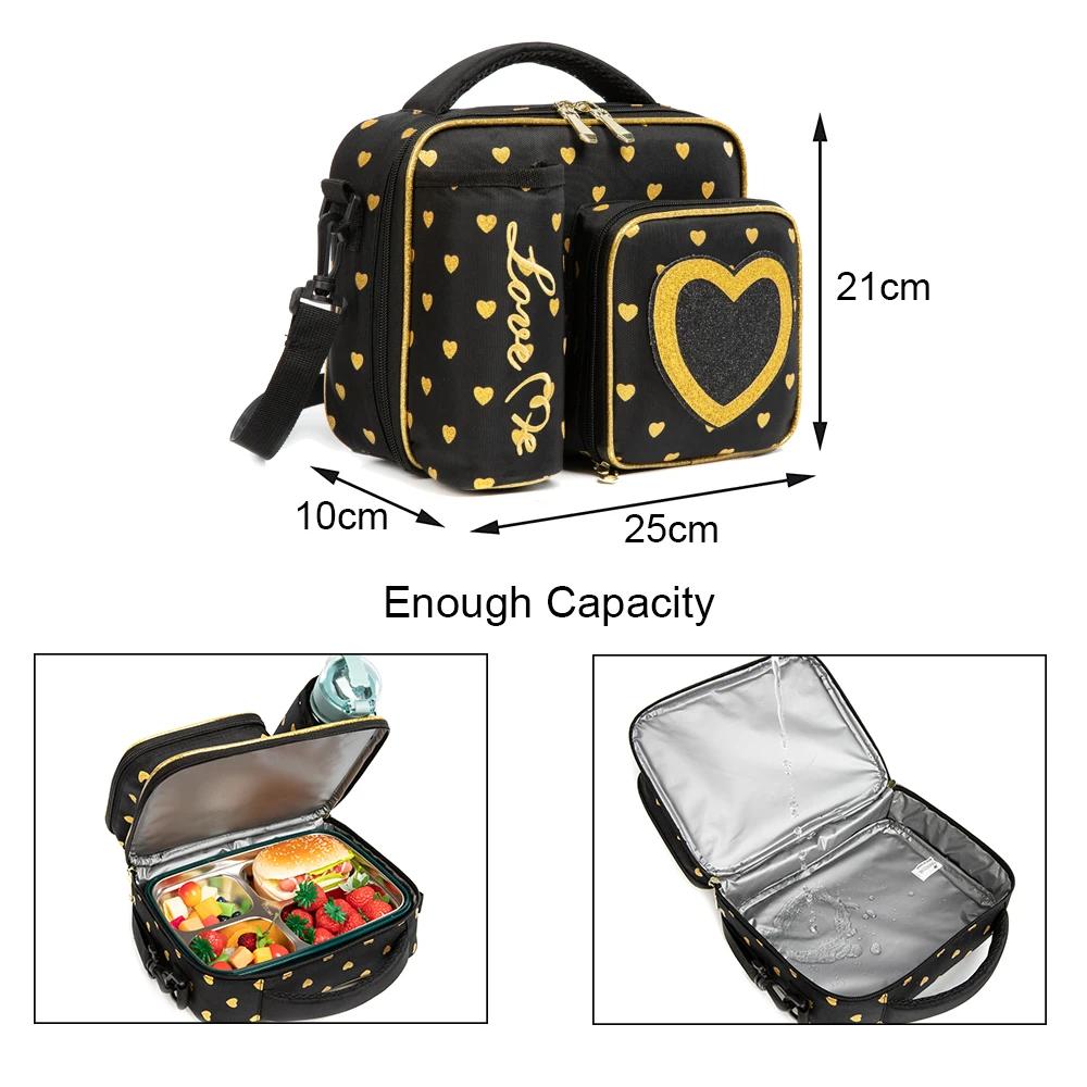 Kids Lunch Box Girls Insulated Lunch Bag with Compartment Adjustable Waterproof Lunch Bag for School and Travel Snacks