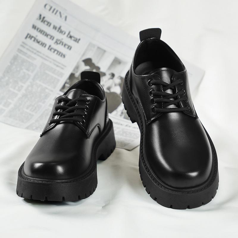 Autumn new men's business waterproof black leather shoes chef shoes men's versatile platform shoes