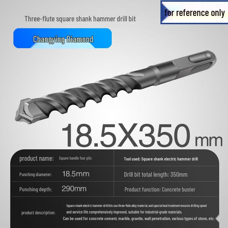 Three-Flute Round & Square Shank Drill Bit for Concrete, Cement, Rebar, Stone, Granite, Marble.