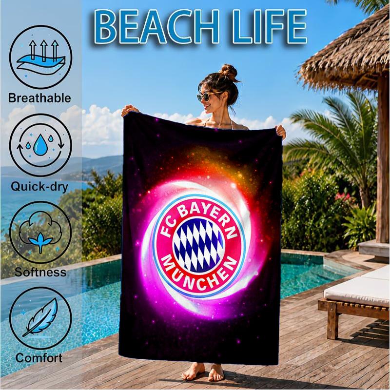 Munich FC Artwork Printed Microfiber Beach Towel, Soft And Absorbent, Quick-Dry, Ideal for Summer Travel, Beach Essential, Swimming Pool