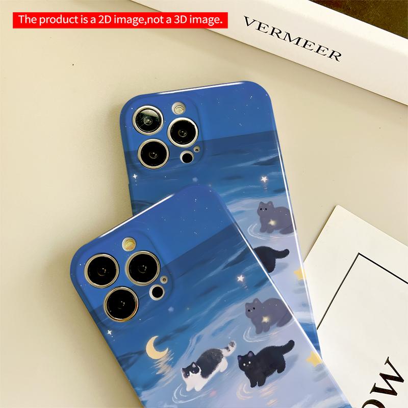 2DFlat Starry Sea Cats Mobile Case All inclusive film hard iPhone case, compatible with iPhone 18 Pro Max 17 16 15 14 13 12 11