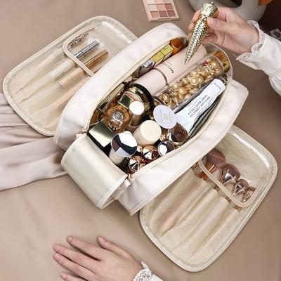 PU Portable Cosmetic Bag New Portable Three-layer Double Zipper Storage Bag Cosmetic Storage Bag Travel Toilet Bag
