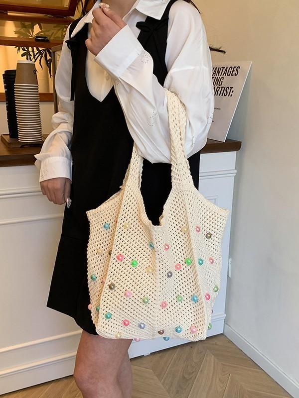 Baumwoll-Handstricktasche mit großer Kapazität und Schultergurt für Freizeit, Reisen und den täglichen Gebrauch