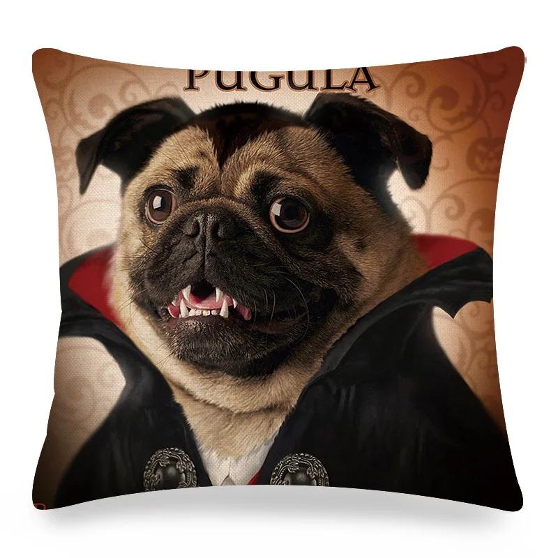 Pug Printed Pillows Cushion Cover 18x18 Inches Linen Pillowslip Home Sofa Car Decoration Throw Pillow Cover Cute Dogs Pillowcase