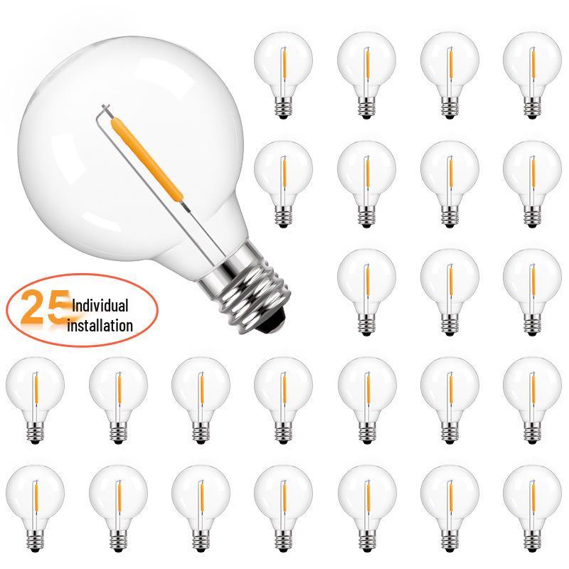 G40 Plastic Light Bulbs: Christmas Decoration, Round Balls, European & American Standard, 110-220V, Light String with 25 Spare Bulbs.