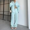 Fashion Style Cotton Champray Fashion Loose Lace-up Shirt Pants Two-piece Set Shirt and Pants Set