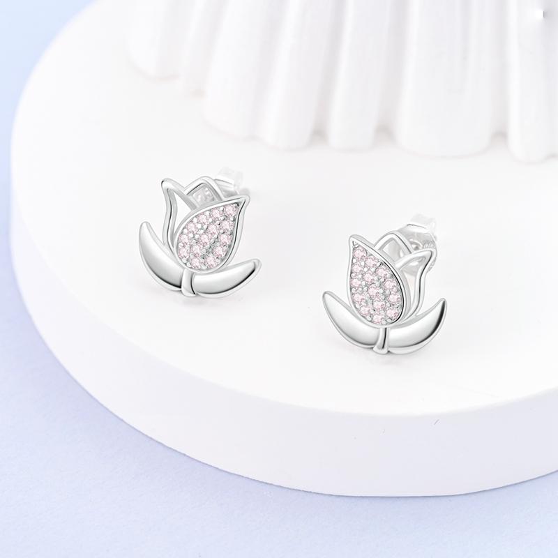 925 Silver Earrings Jewelry Hoop Flower Ear Studs Campanula Sparkling Pave Earring Wedding Gift For Women Anniversary