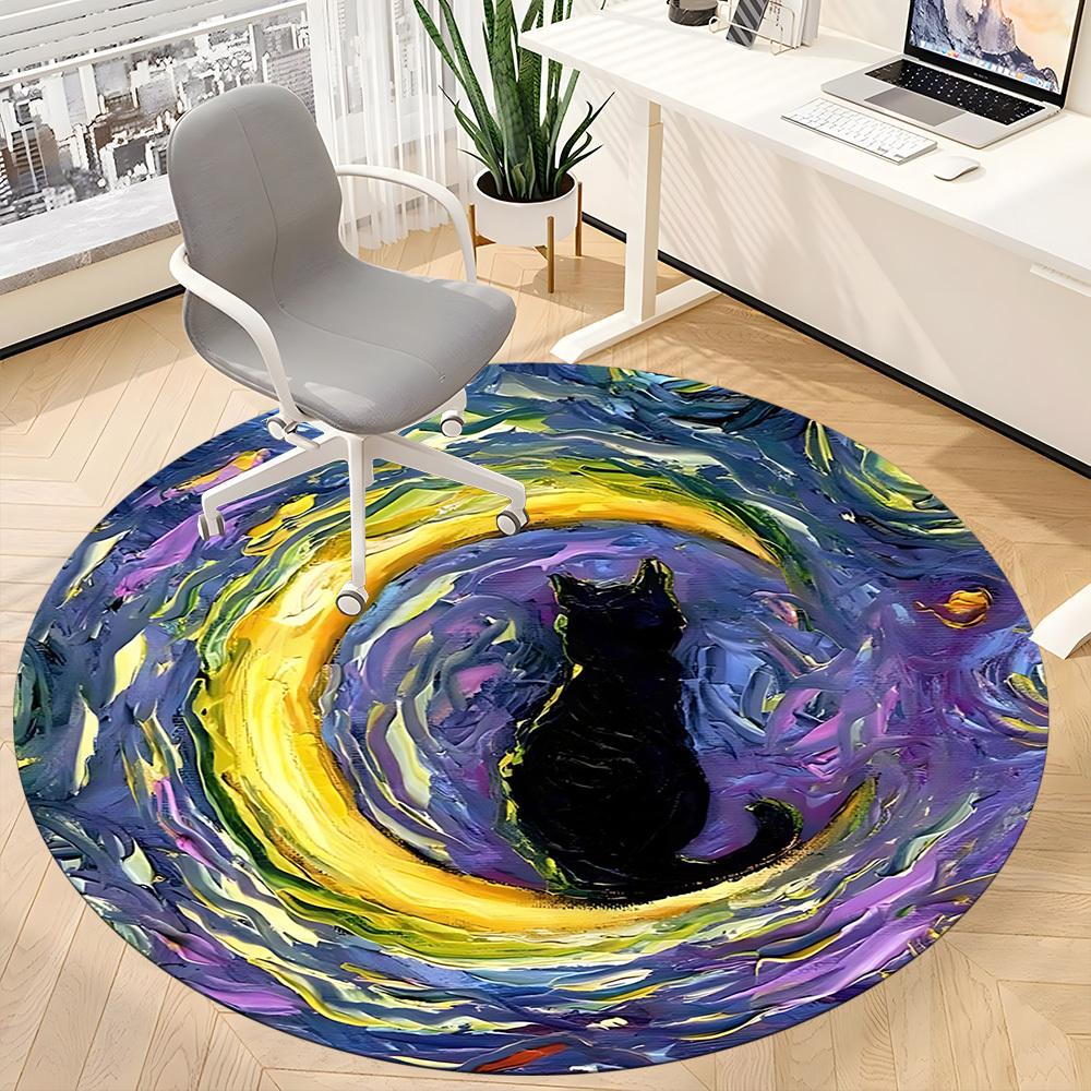 1pc Whimsical Feline Office Round Area Rug, Indoor Mat Suitable ForOffice, Under Office Chairs Bedroom Living Room Home Decor T180