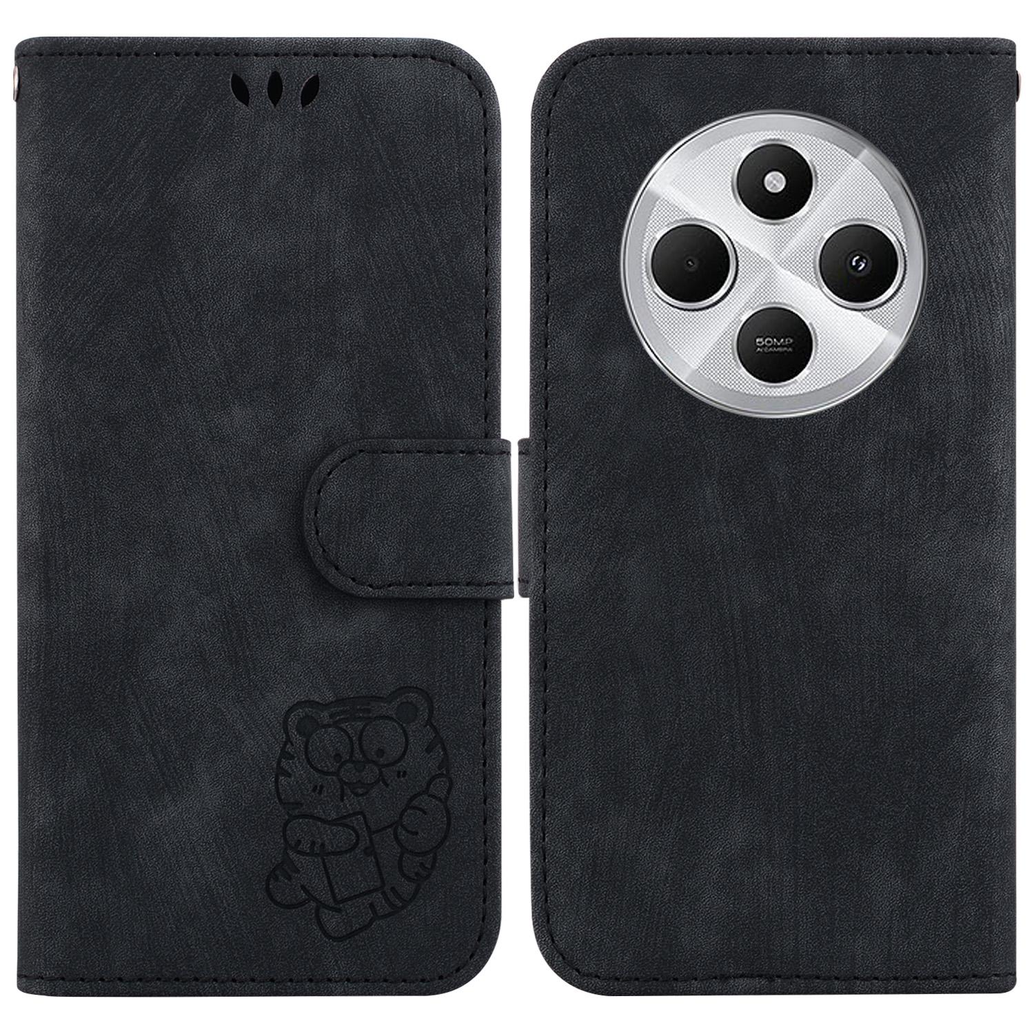 

For Xiaomi Poco C75 4G/Redmi 14R 5G/14C 4G Wallet Case Tiger Imprint Leather Shockproof Phone Cover Black