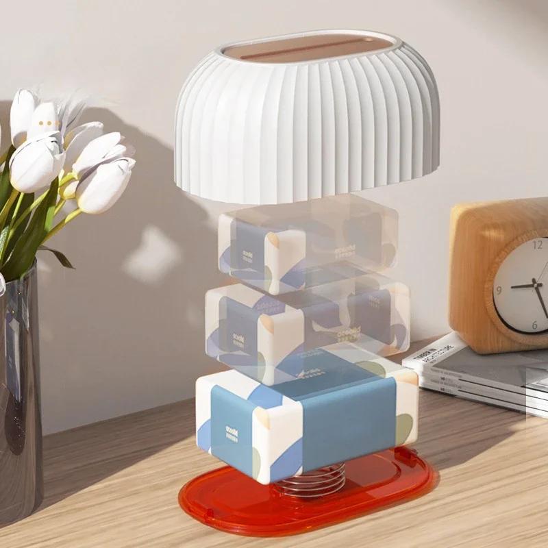 Nordic Style Restaurant Tissue Box Simple Napkin Holder Lifting Drawer Box Spring Support Home Living Room Coffee Table Storage