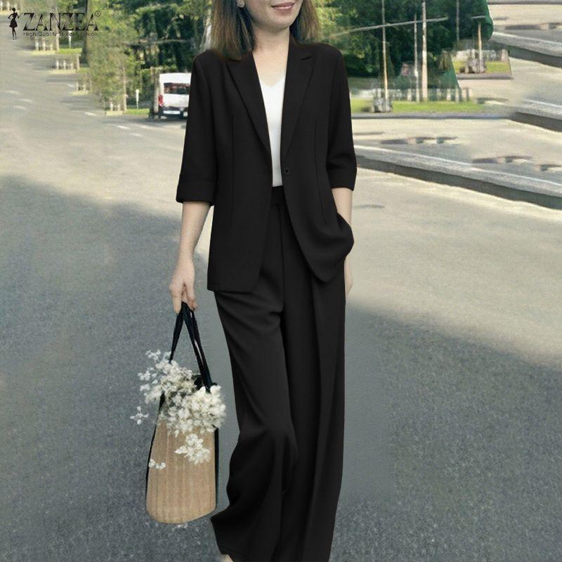 ZANZEA Women Long Sleeve Blazer and Pants Casual Two Piece Suit Sets