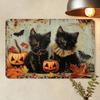 Vintage Black Cat Pumpkin Tin Sign, Halloween Scary Metal Poster Wall Decor
