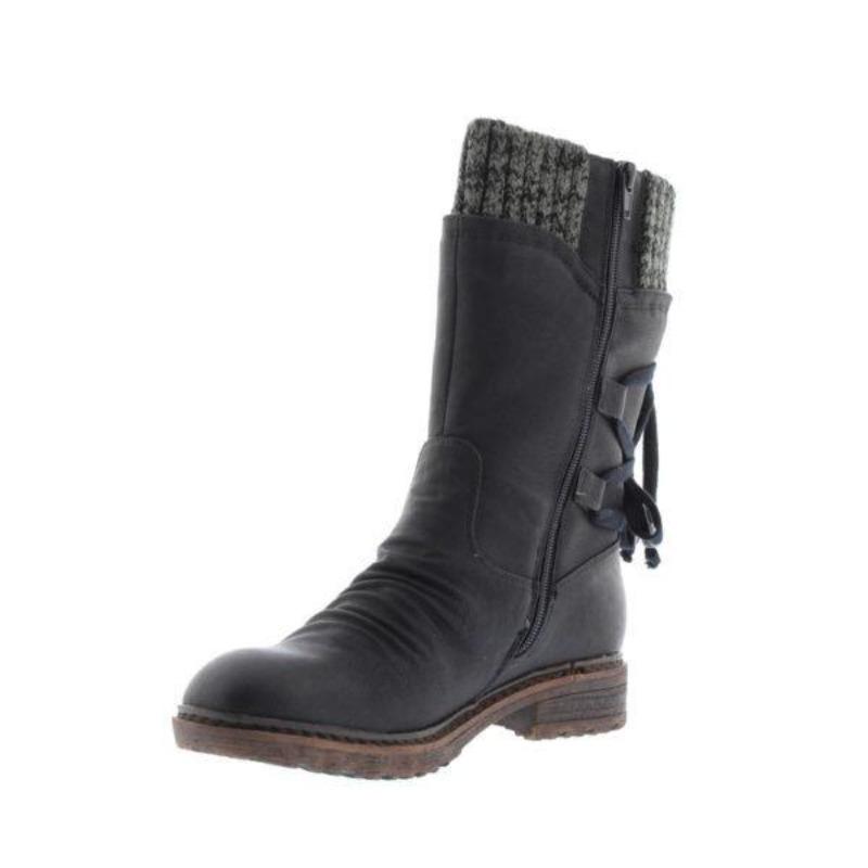Independent Station Winter New Women's Boots Large Size Medium Tube Martin Boots Women's Thick Heel Rear Strap Retro Women's Leather Boots