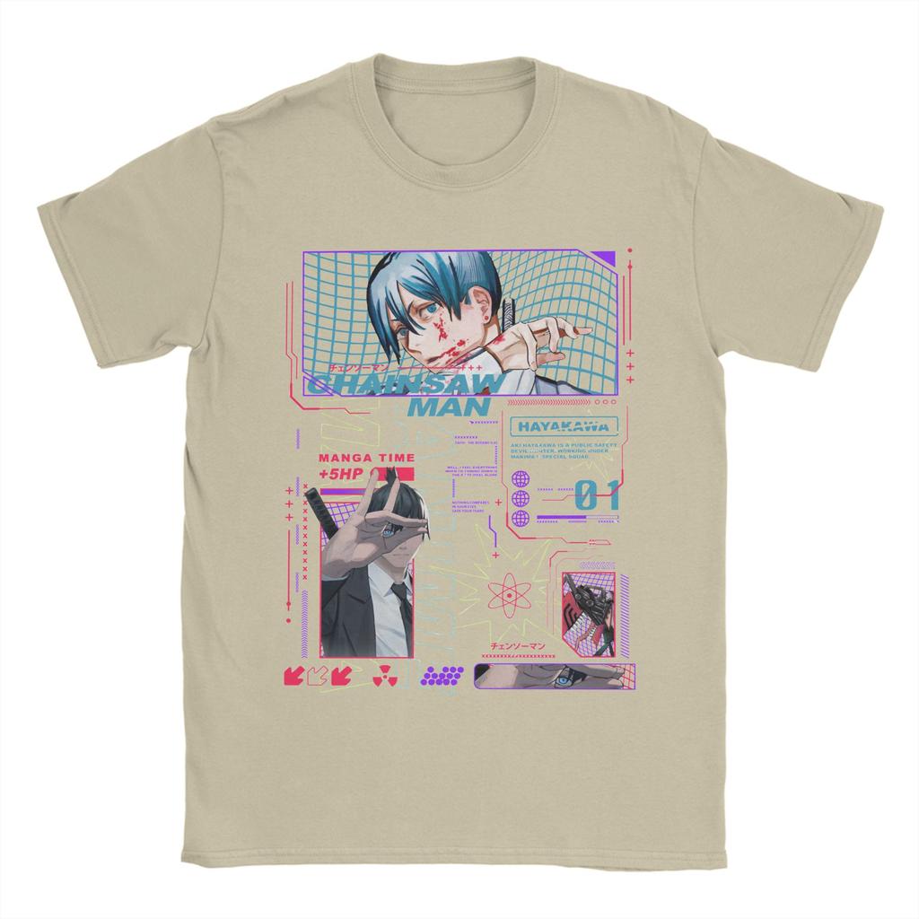 Funny Chainsaw Man Hayakawa Aki T Shirt Men Cotton Short Sleeve  Round Neck Summer Clothes