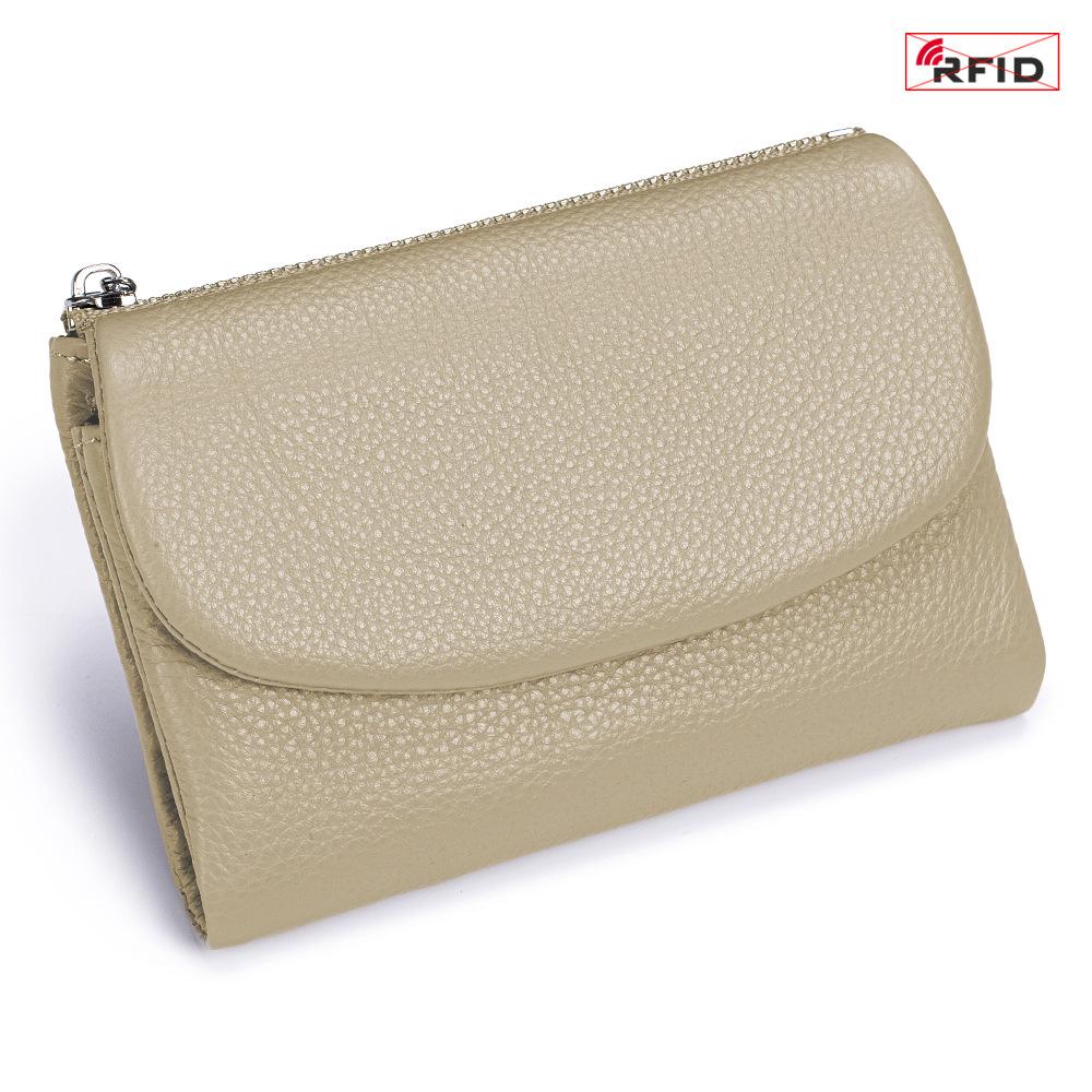 Damen-Clutch aus echtem Leder mit RFID-Schutz: Kurzes Mode-Portemonnaie mit großer Kapazität