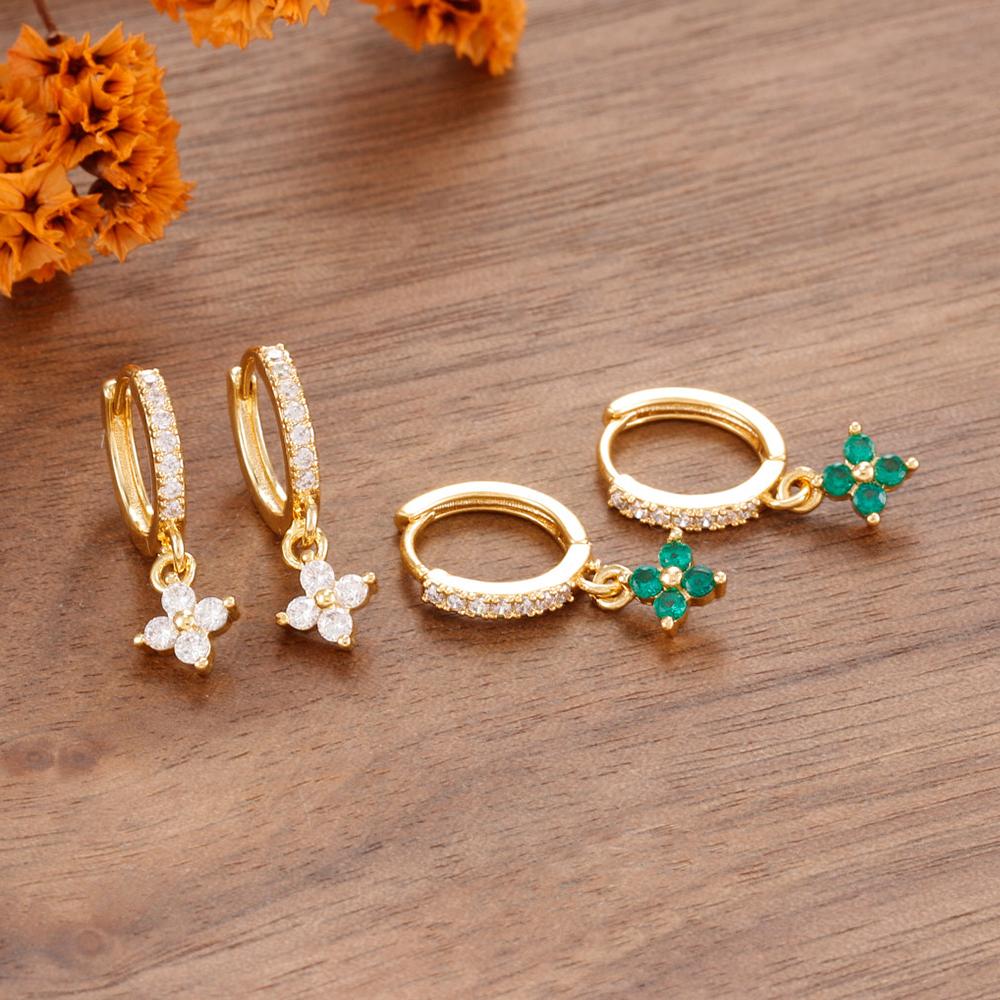 Luxury Stainless Steel Small Dangle Earrings Crystal Zirconia Flower Pendant Earrings Hypoallergenic Women's Jewelry