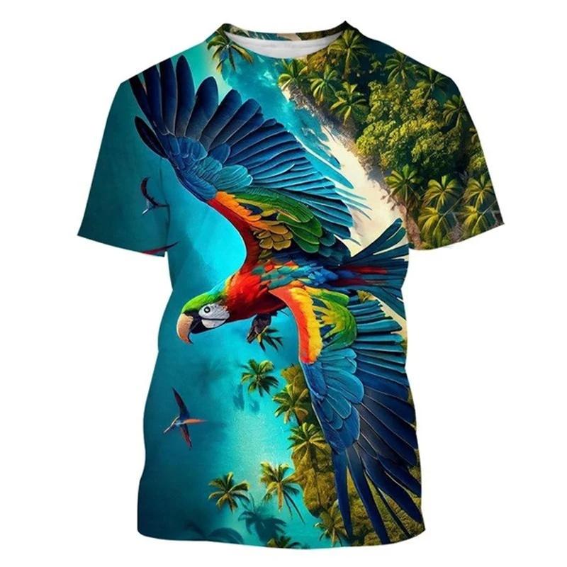 T-Shirts for Children 3D Printed Cute Parrot T-Shirt Fun Children's Clothing Summer Casual Crew Neck Short Sleeves Kids Clothes