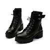 New Martin boots thick heel lace-up belt buckle short boots European and American boots