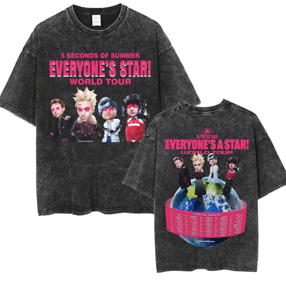 Seconds of Summer Everyones A Star World Tour Vintage Washed T Shirts Men Women Harajuku Hip Hop Oversized Tshirt Streetwear