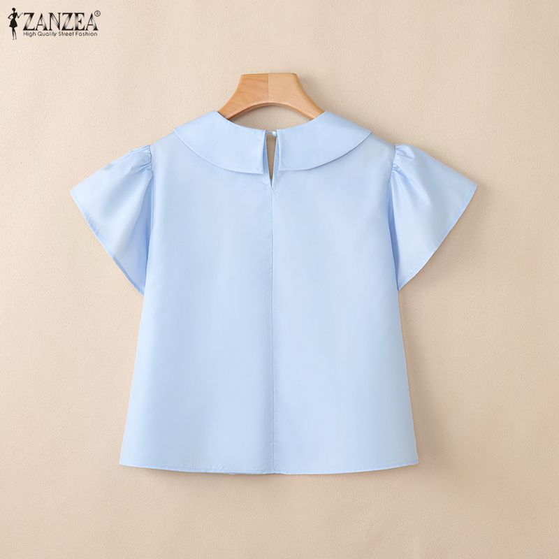 ZANZEA Women Casual Round Neck Loose Short Sleeve Floral Print Blouse