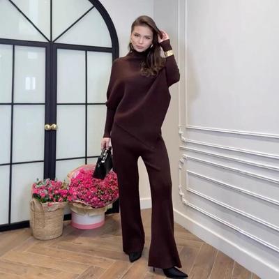 2025 Herbst Damen Hochhals Strickpullover und Lässige Lange Hosen Set