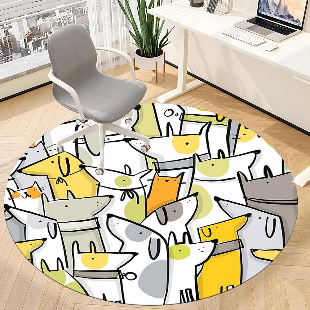 1pc Dogs Cats Office Round Area Rug, Indoor Mat Suitable ForOffice, Under Office Chairs Bedroom Living Room Home Decor, Room Deco 043