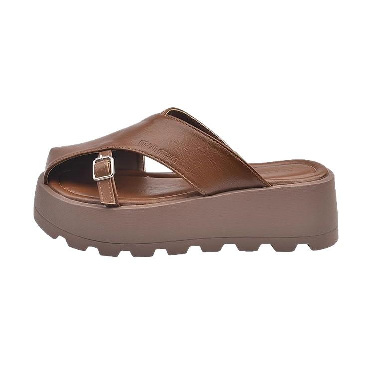 Muffin Thick Bottom Heightening Versatile Lazy Fashion Cool Slippers Women's Wear 2025 Summer New Retro Bag Head Half Slippers