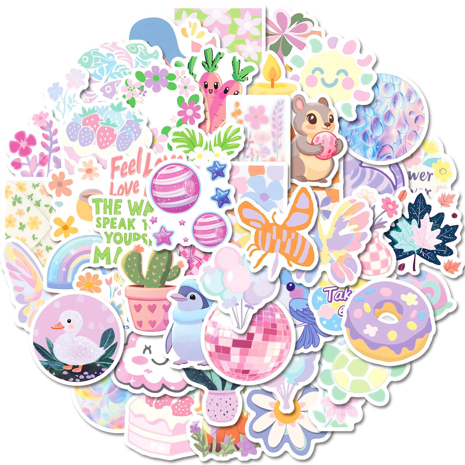 

50 Маленьких Свежих Пастельных Цветов Граффити Наклейки Чемодан Стакан для Воды Чехол для Мобильного Телефона Гитара Динамик Водонепроницаемые PP Наклейки