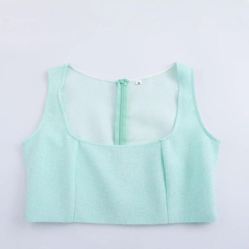 2025 Spring Women's European & American Square Neck Sleeveless Pleated Patchwork Dress