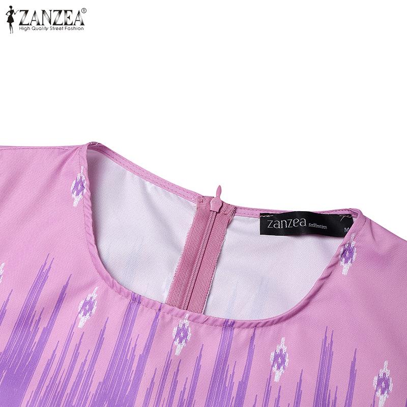 ZANZEA Women Summer Round Neck Short Sleeve Casual Print Elegant Dress
